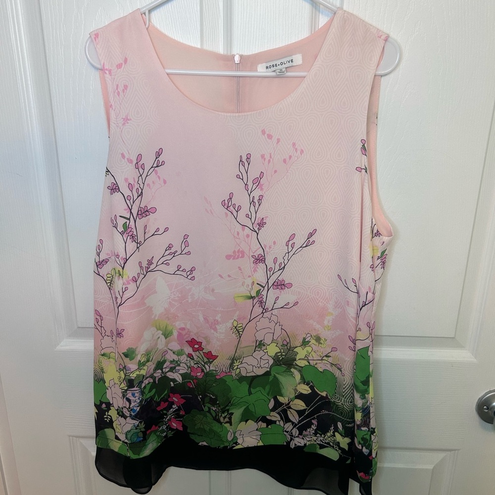 Rose & Olive Pink Floral Sleeveless Blouse